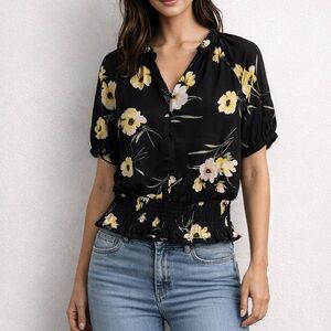 White House Black Market Black and Yellow Floral Blouse